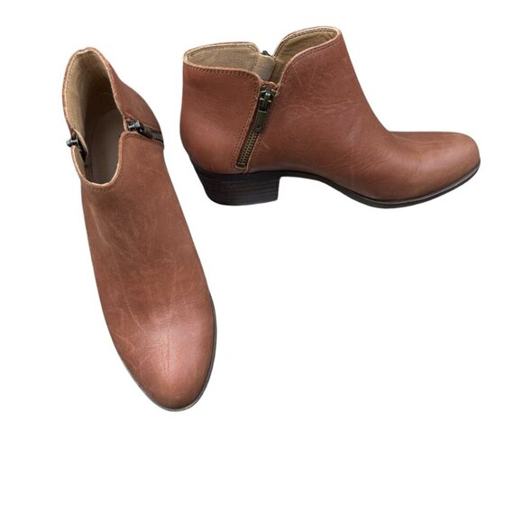 Lucky Brand Burklee Brown Leather Side Zip Ankle Boots Size 9 - Picture 3 of 9